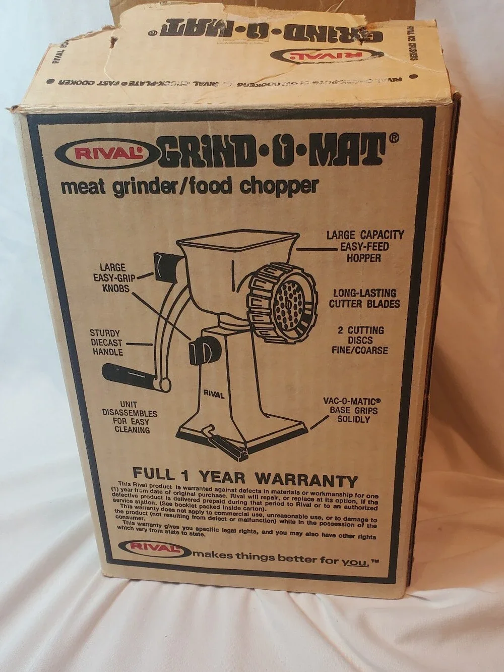 Rival Vintage 1978 Grind-O-Mat White Meat Grinder/Food Chopper #303 Made In USA